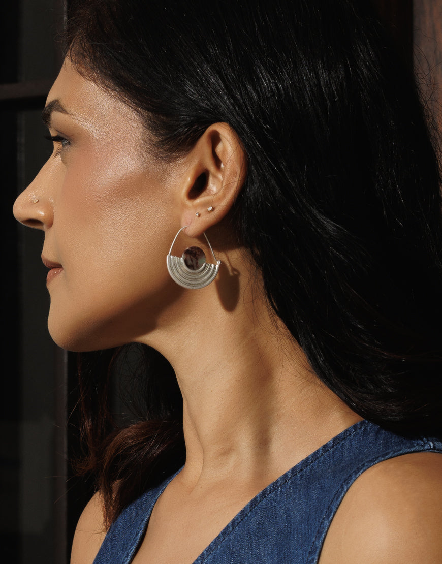 Tribal Matte Silver Hoop
