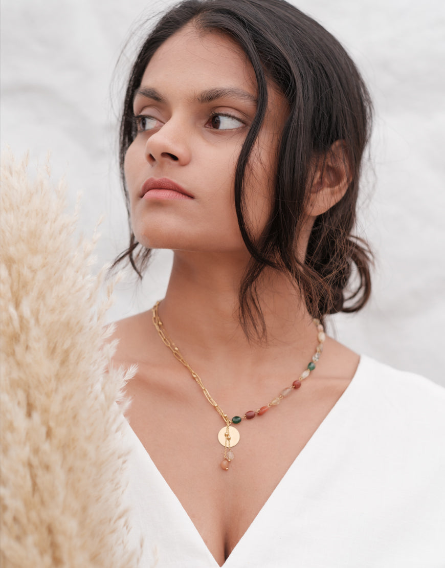 18K plated Mixed Color Bead Necklace