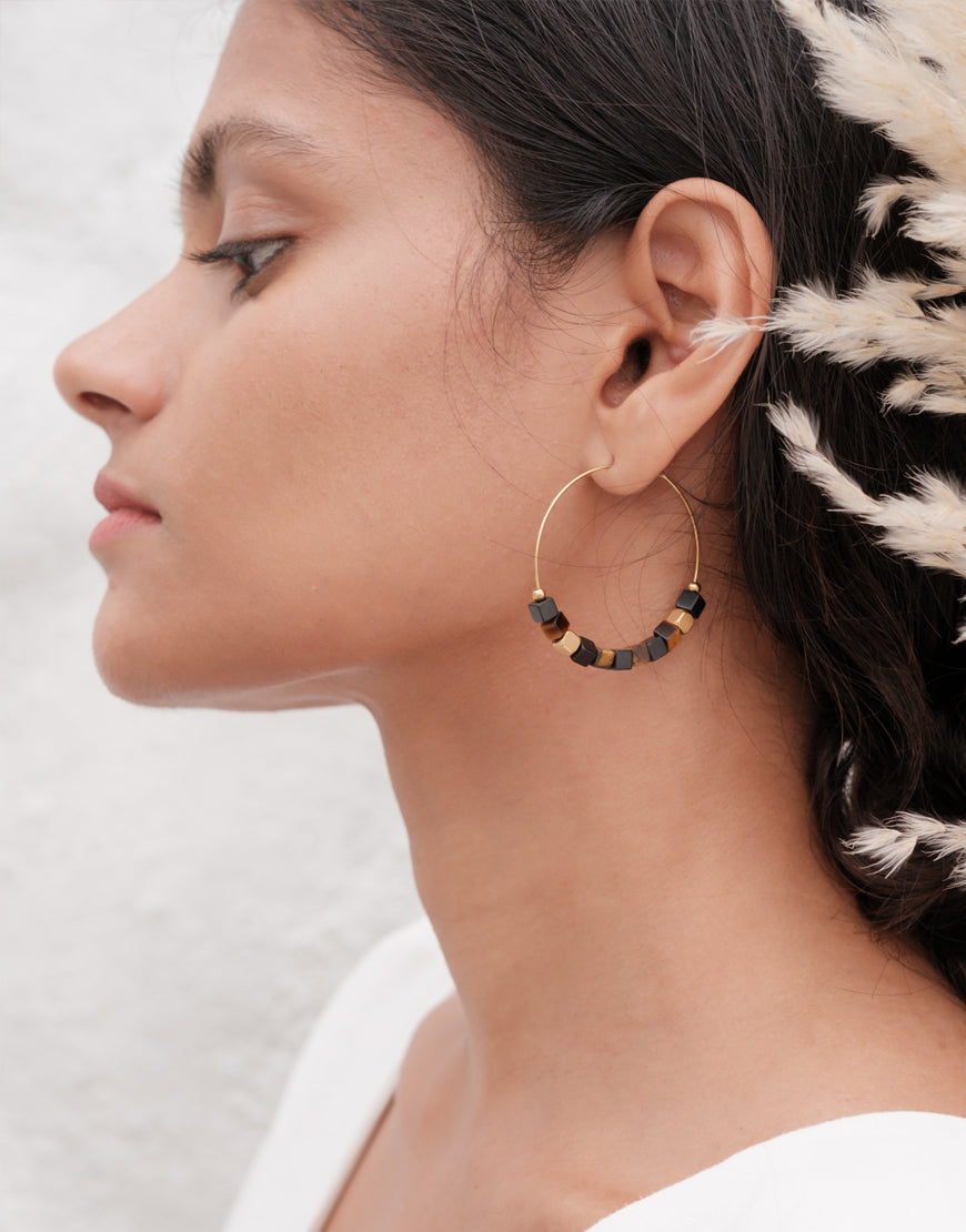 Brown Beaded Hoops