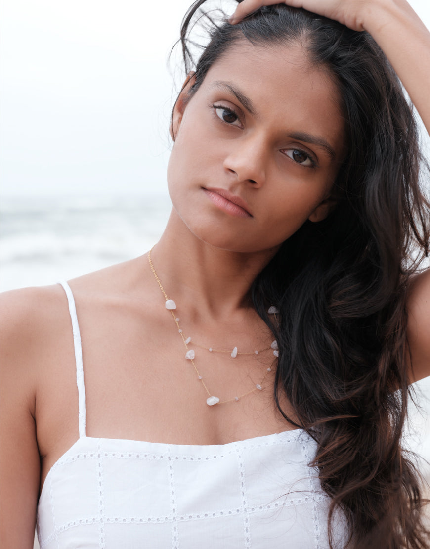 Double Layered Necklace with Pink Quart