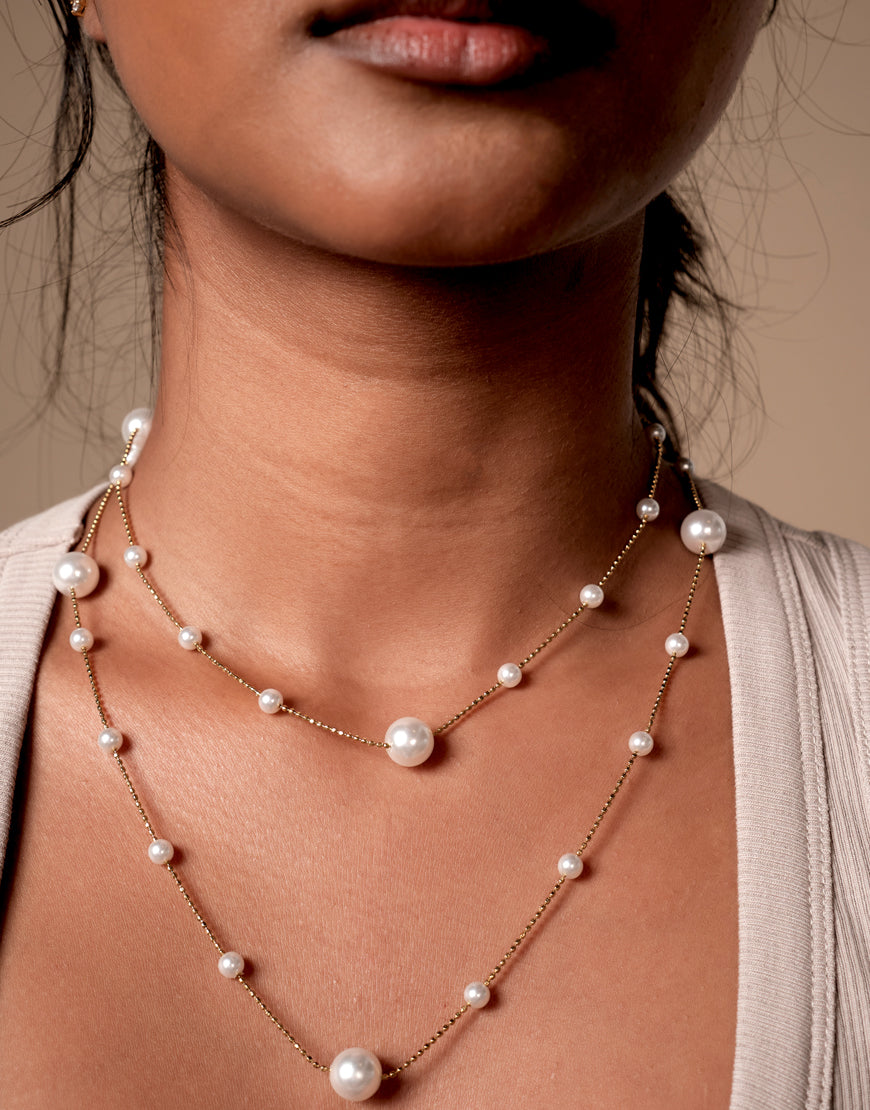 Long Pearl Station Necklace