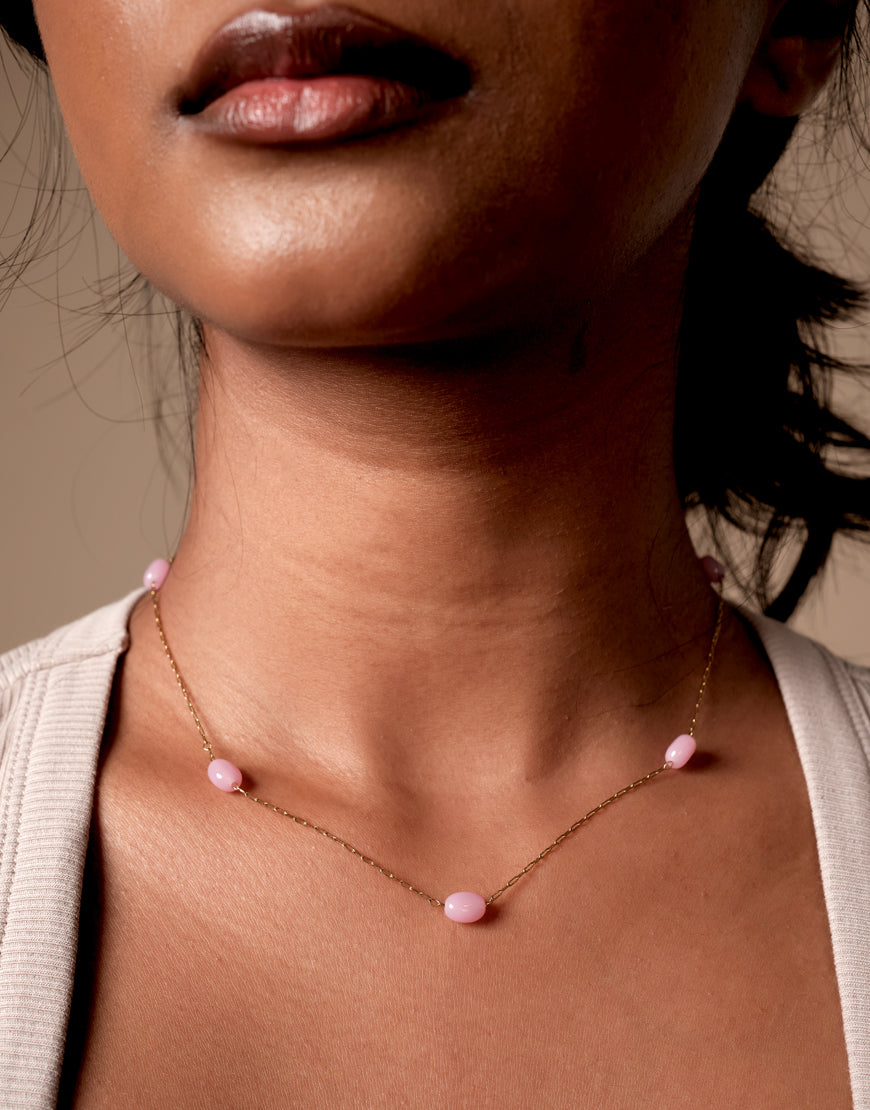 Stationed Pink Bead Necklace