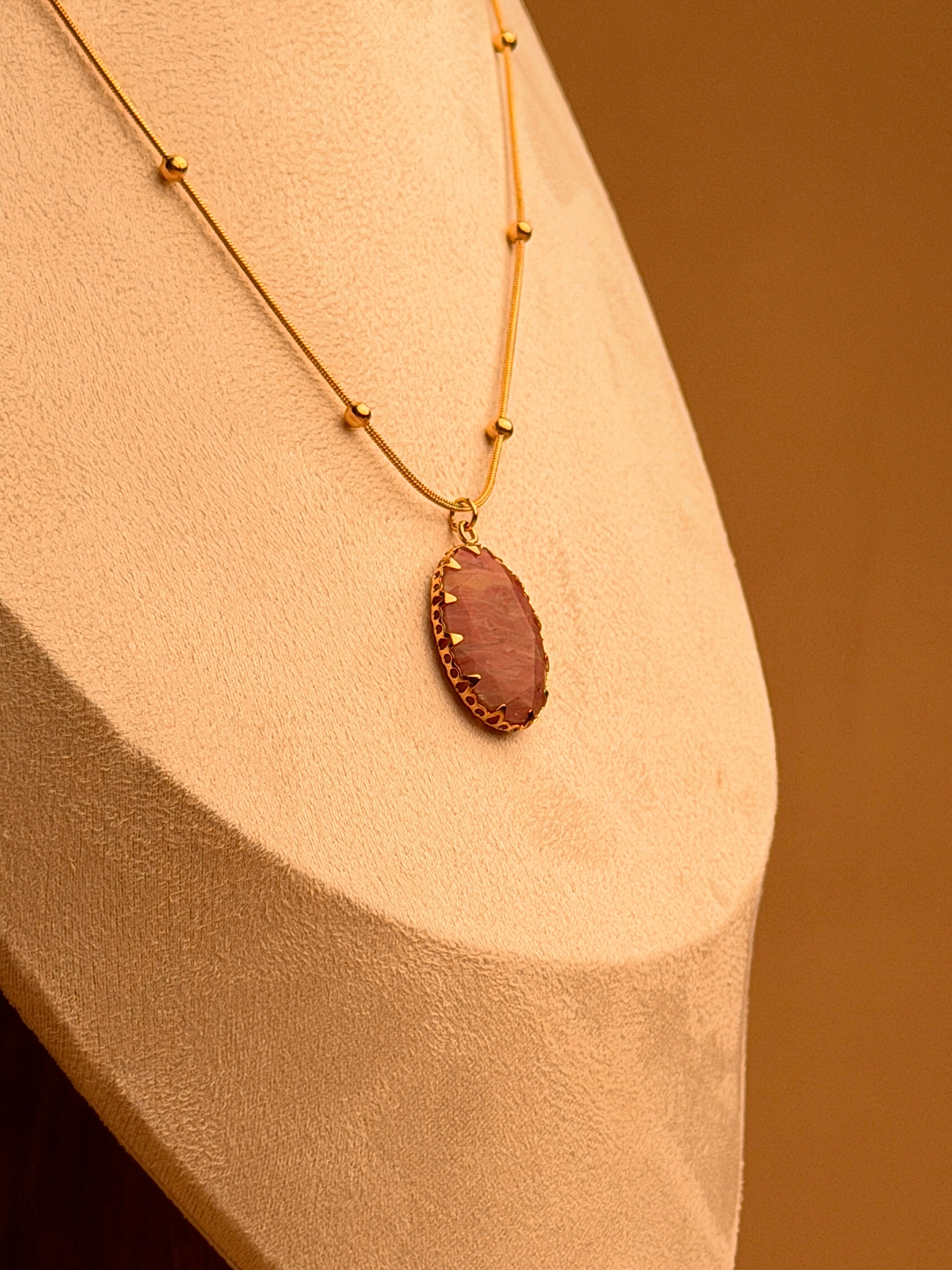 Necklace With Pink Resin Pendant