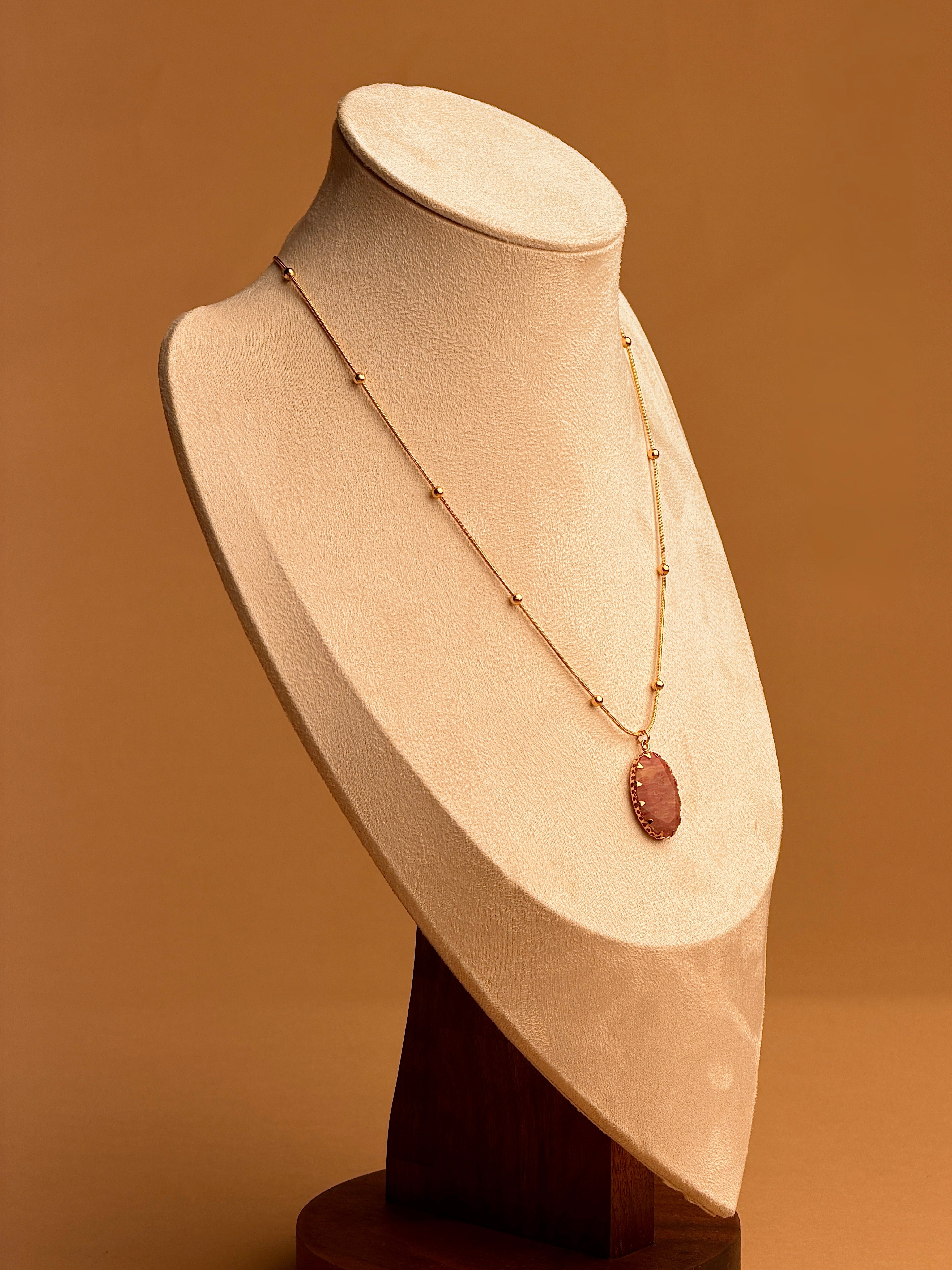Necklace With Pink Resin Pendant