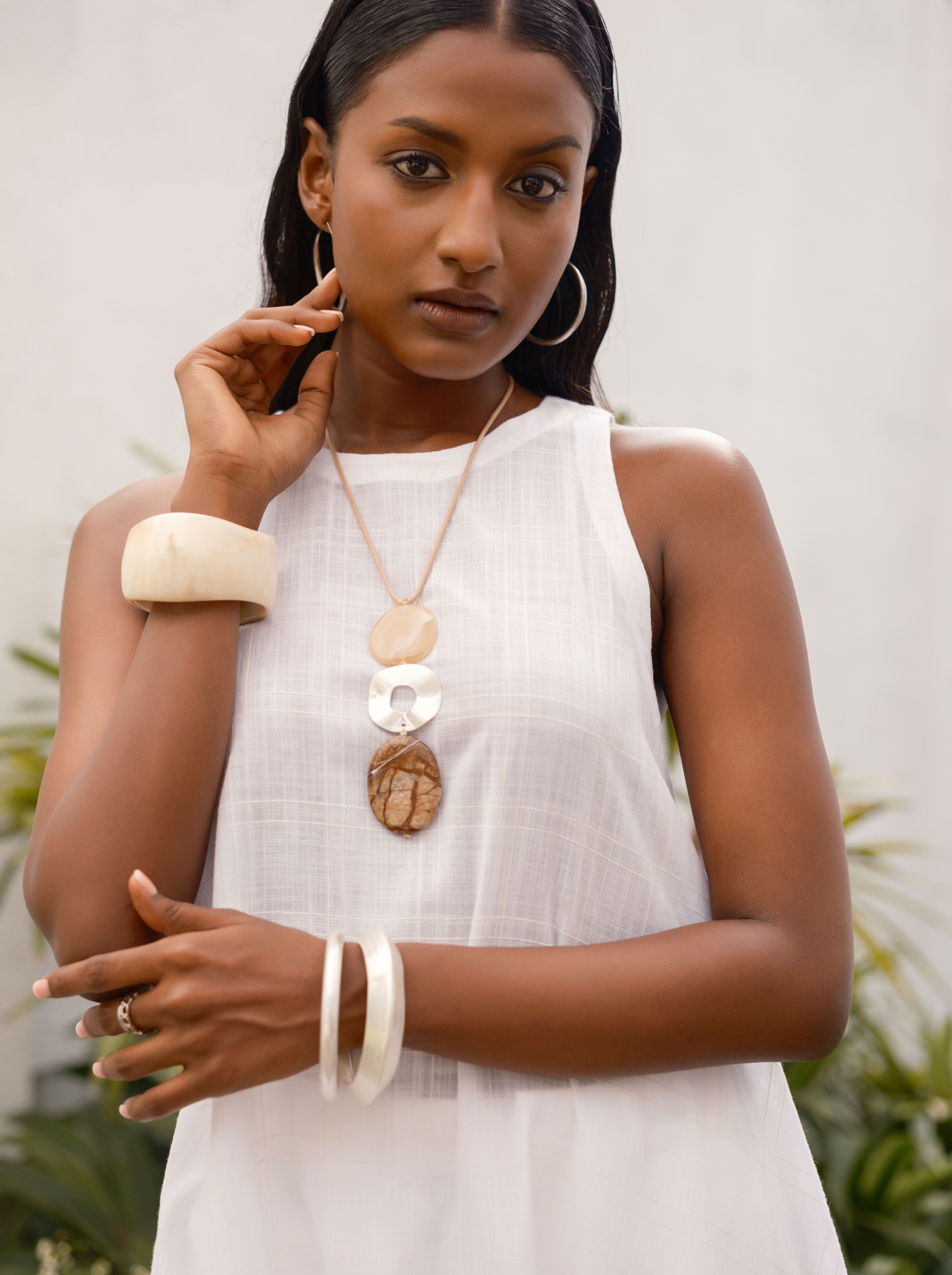 Corded Necklace with Resin and Metal Pendant