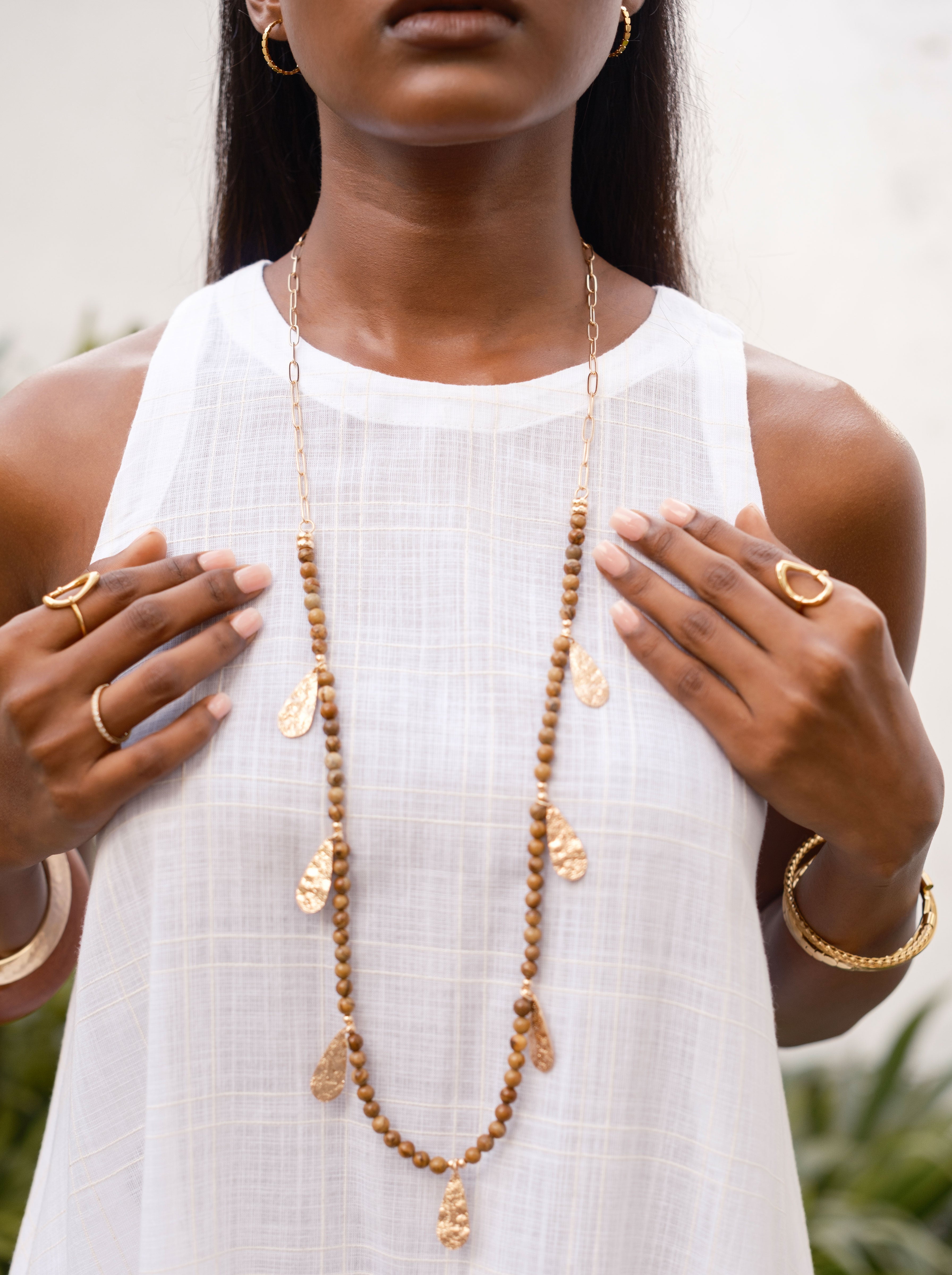 Long Wooden Beaded Necklace
