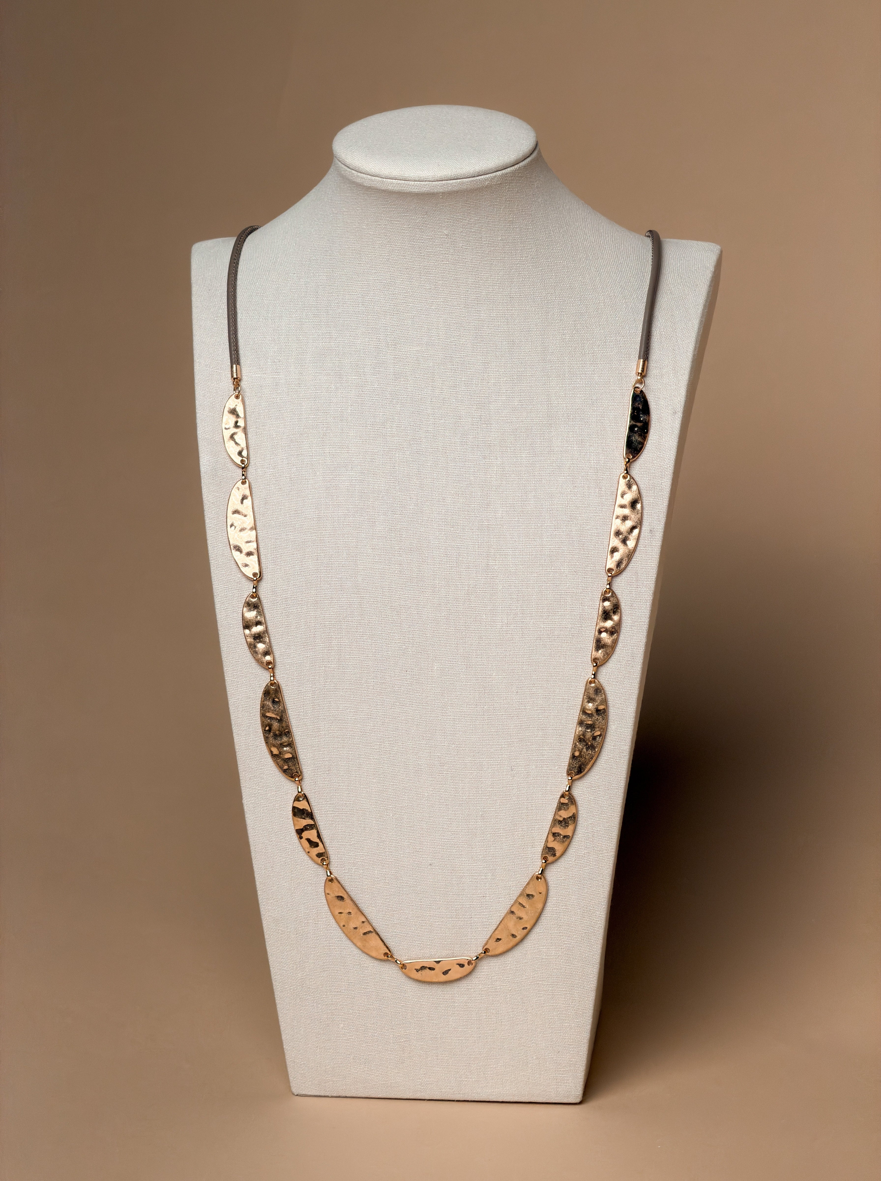 Long Necklace with Hammered Gold Metal detail