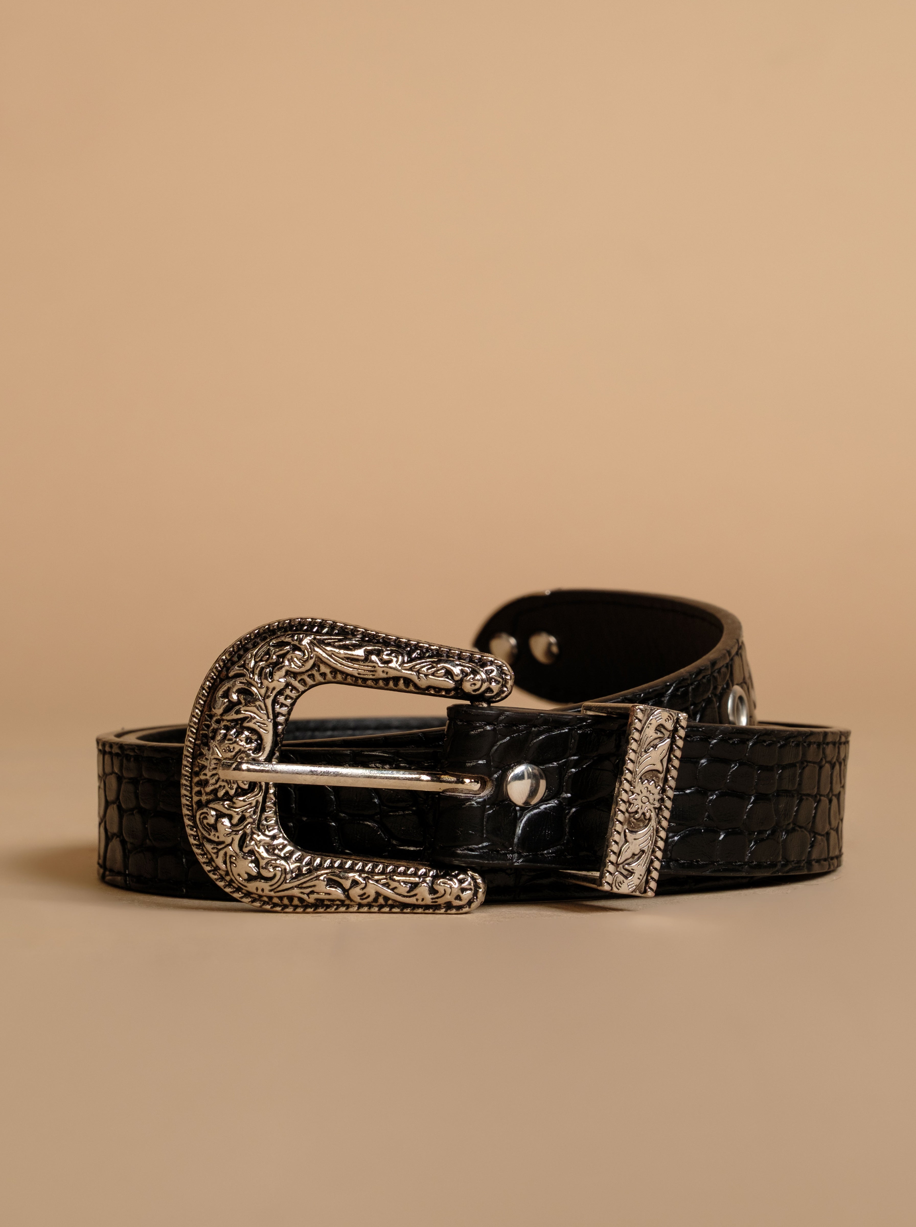 Black Belt with Rodeo Buckle Detail